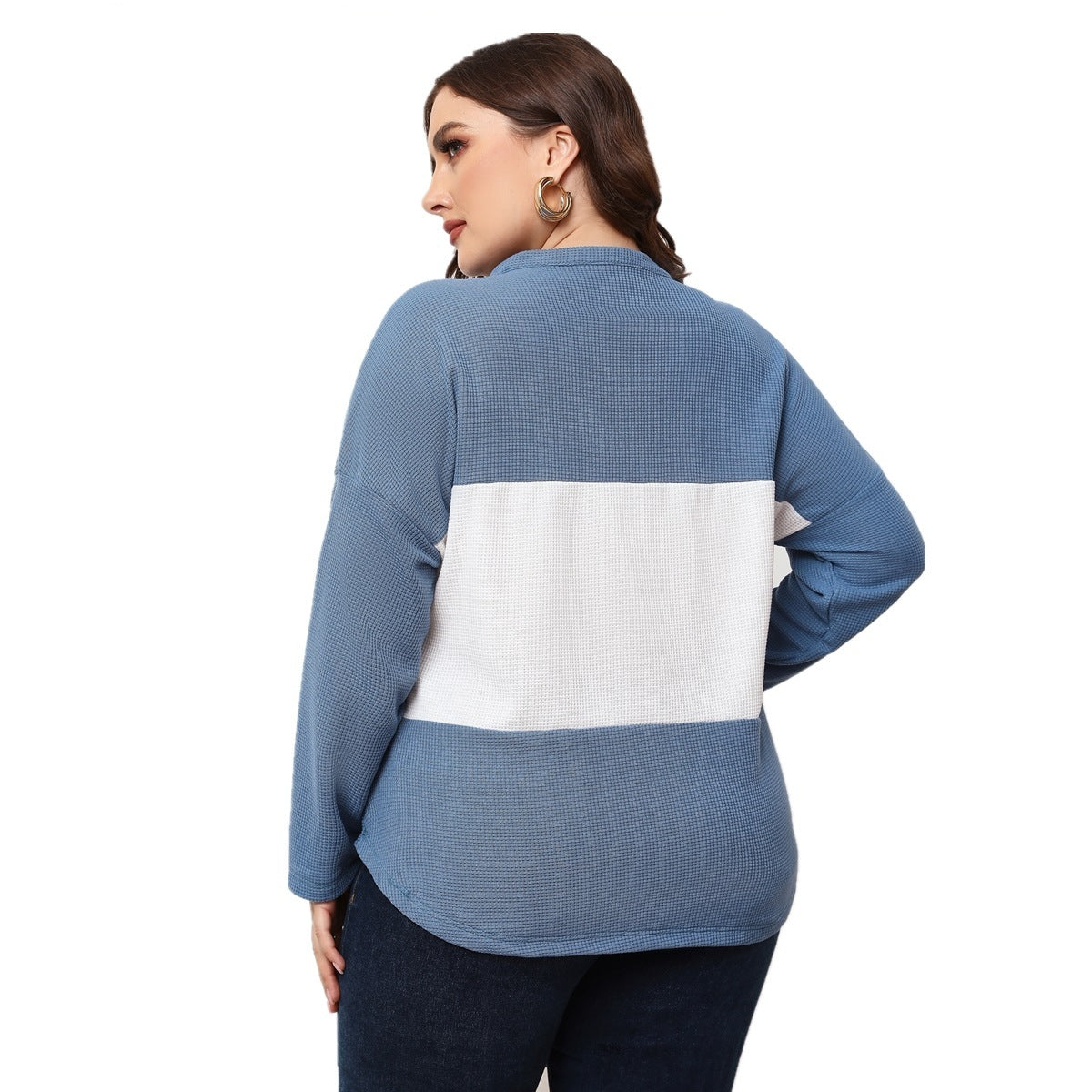 Long-sleeved V-neck Open Placket Top