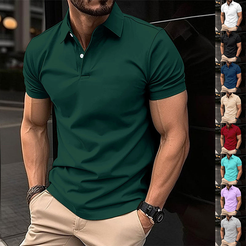 Men Short Sleeve Polo Lapel Button Shirt