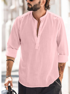 Men's Casual Stand-up Collar Long-sleeved Shirt