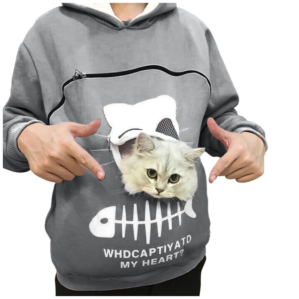 Women Hoodie Long Sleeve Sweatshirt with Cat Pet Pocket