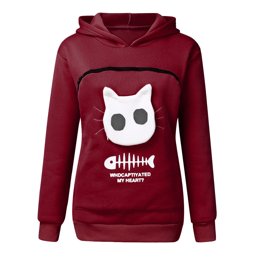 Women Hoodie Long Sleeve Sweatshirt with Cat Pet Pocket