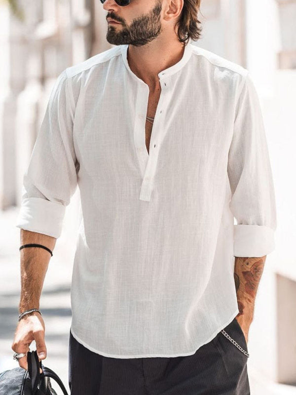 Men's Casual Stand-up Collar Long-sleeved Shirt