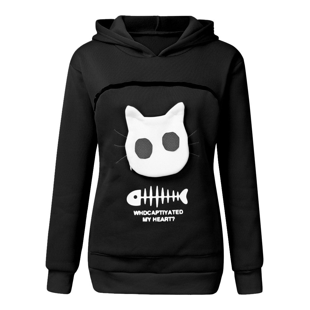 Women Hoodie Long Sleeve Sweatshirt with Cat Pet Pocket