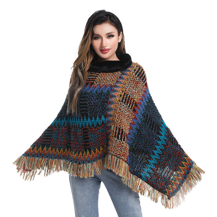 Women's Turtleneck Knitted Shawl for Autumn & Winter