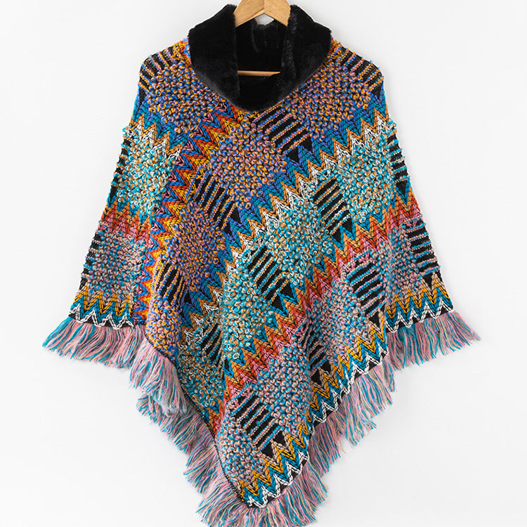 Women's Turtleneck Knitted Shawl for Autumn & Winter