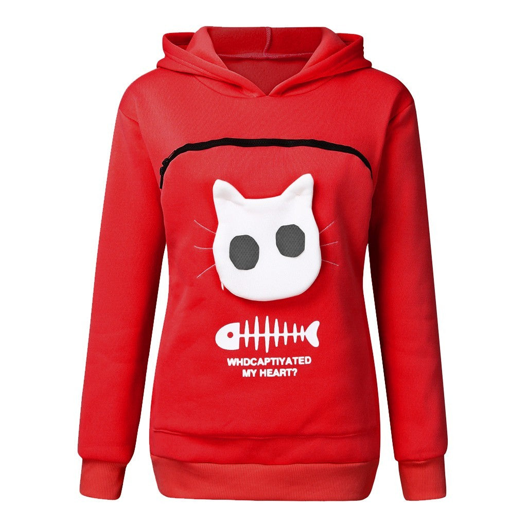 Women Hoodie Long Sleeve Sweatshirt with Cat Pet Pocket