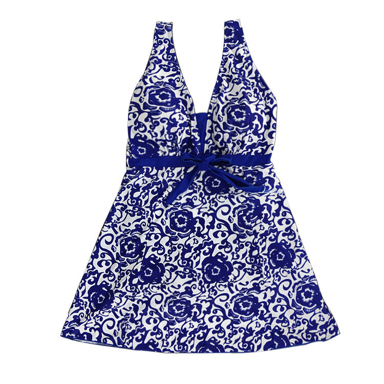 Plus size print skirt split swimsuit