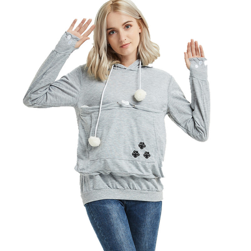 Cat Pocket Hoodie Pullover for Women