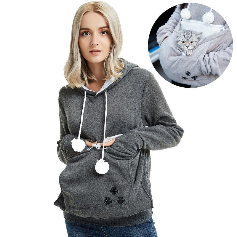 Cat Pocket Hoodie Pullover for Women