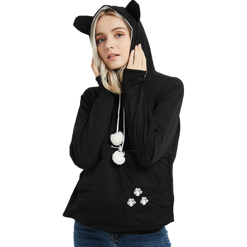 Cat Pocket Hoodie Pullover for Women