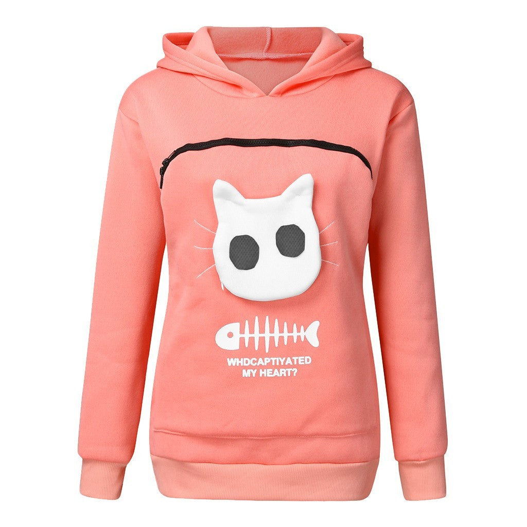 Women Hoodie Long Sleeve Sweatshirt with Cat Pet Pocket