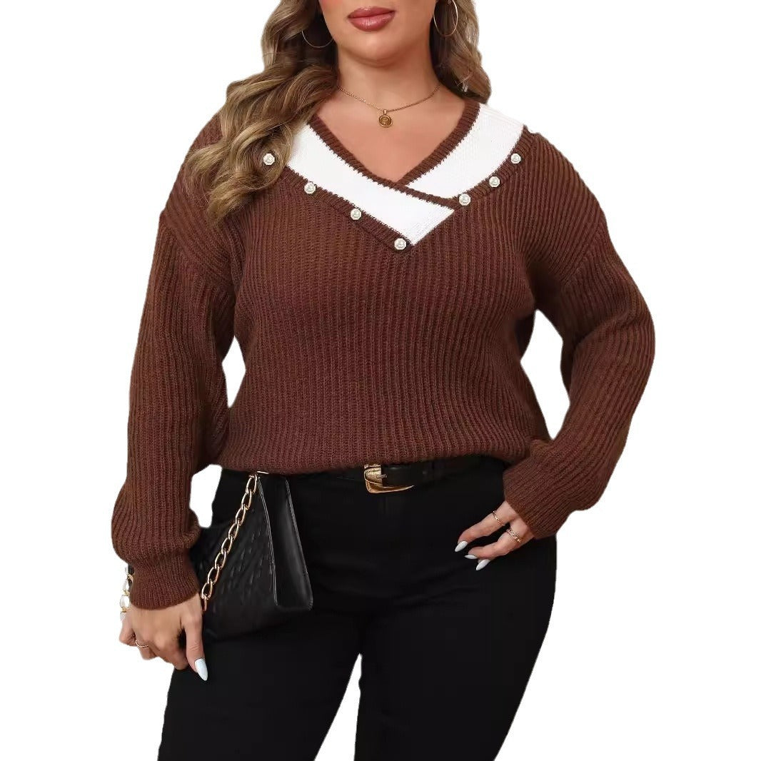 Plus Size Women's Imitation Pearl Beaded Top