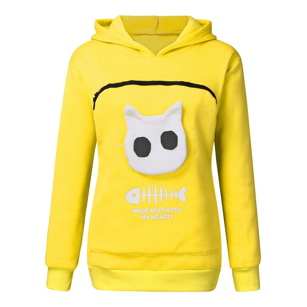 Women Hoodie Long Sleeve Sweatshirt with Cat Pet Pocket