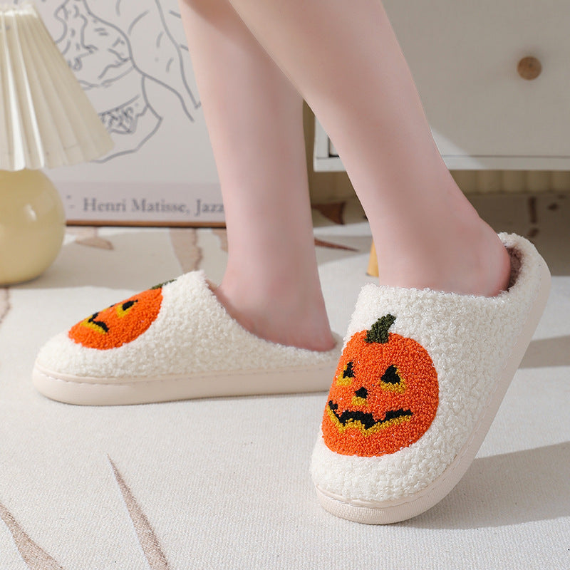 Halloween Pumpkin Cartoon Warm Winter Indoor Slippers Men and Women