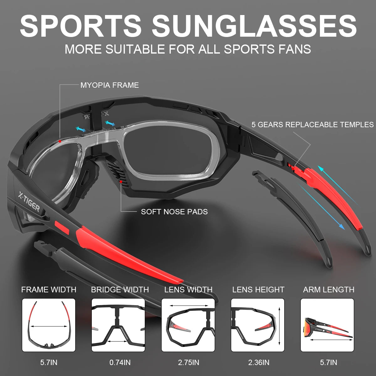 X-TIGER Polarized Cycling Glasses with 5 Lens Options