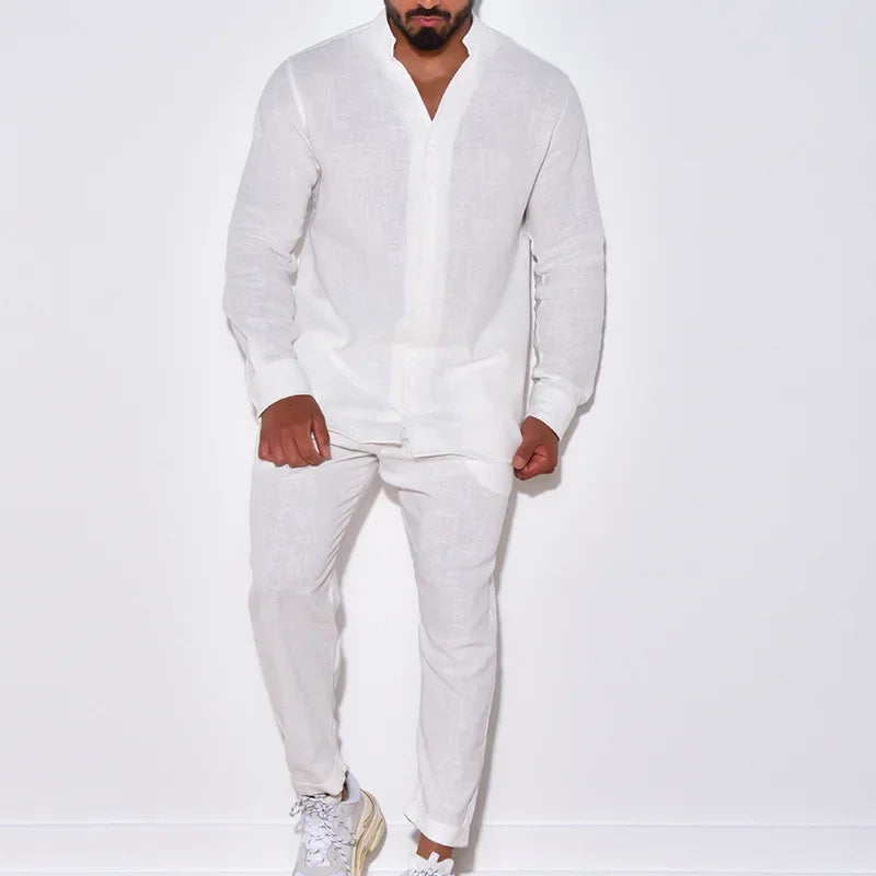 Men's Linen Leisure Suit Set - Spring/Autumn Fashion