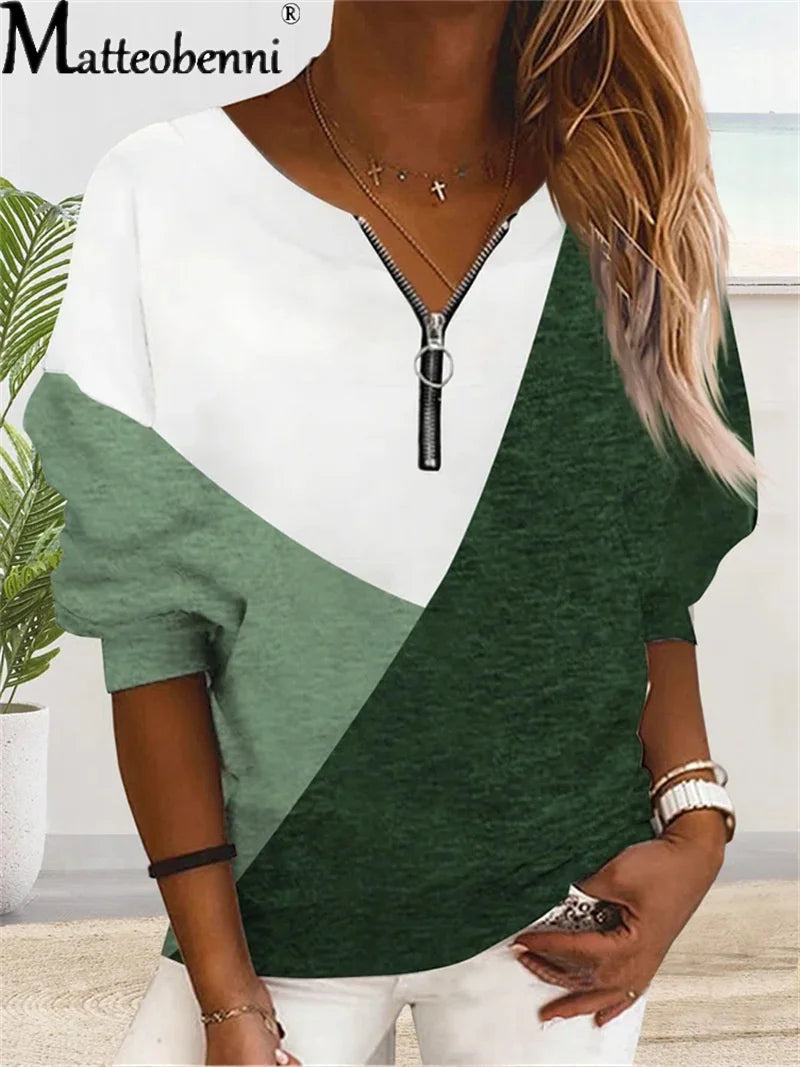 Elegant V-Neck Zipper Sweatshirts for Women