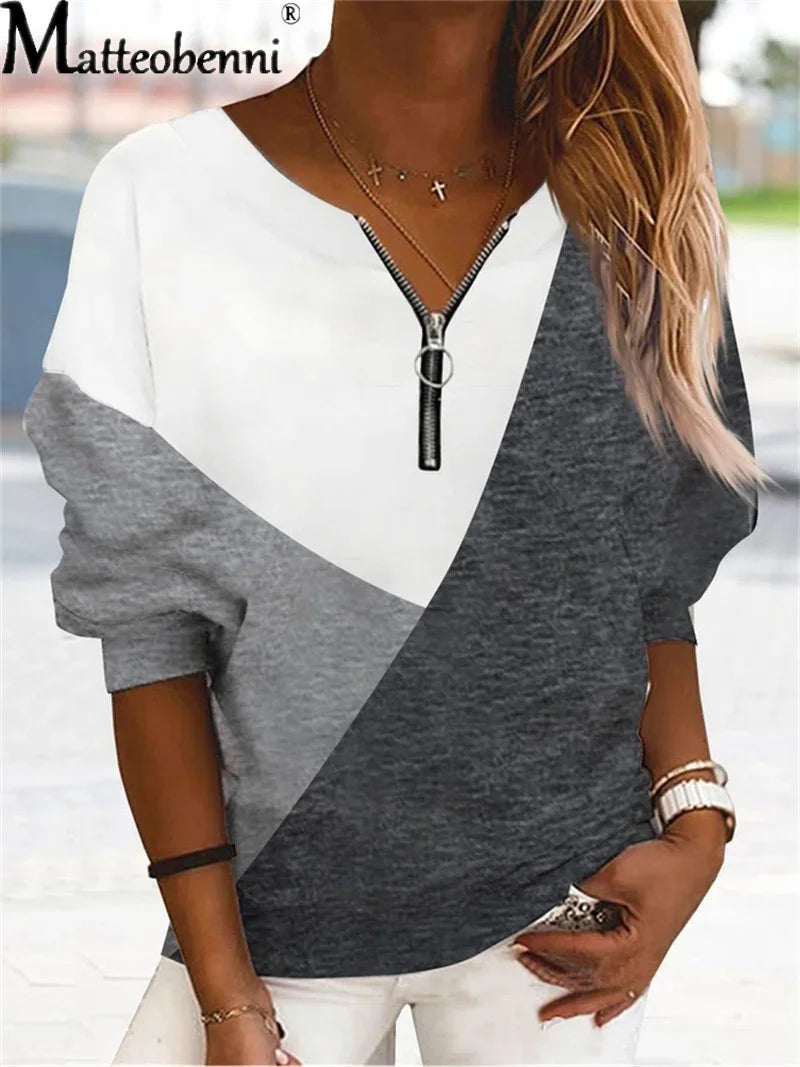 Elegant V-Neck Zipper Sweatshirts for Women