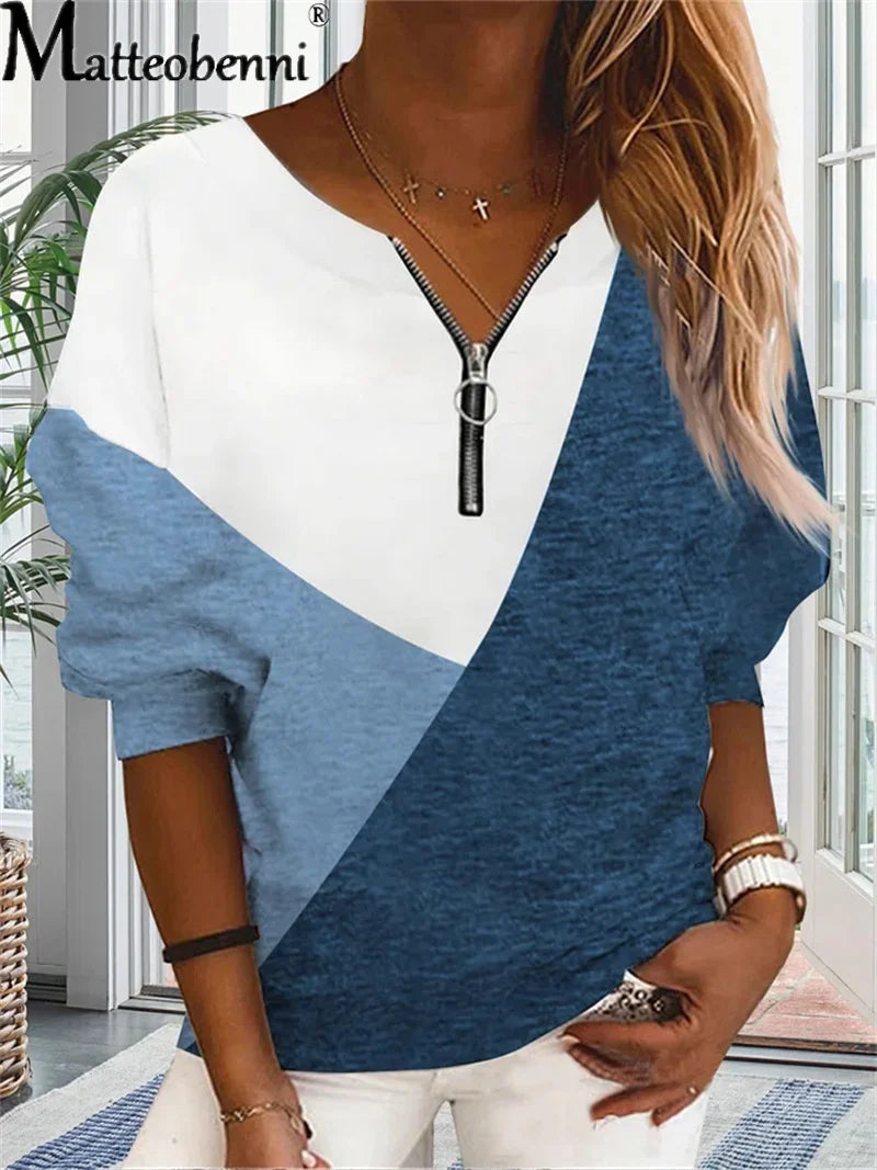 Elegant V-Neck Zipper Sweatshirts for Women