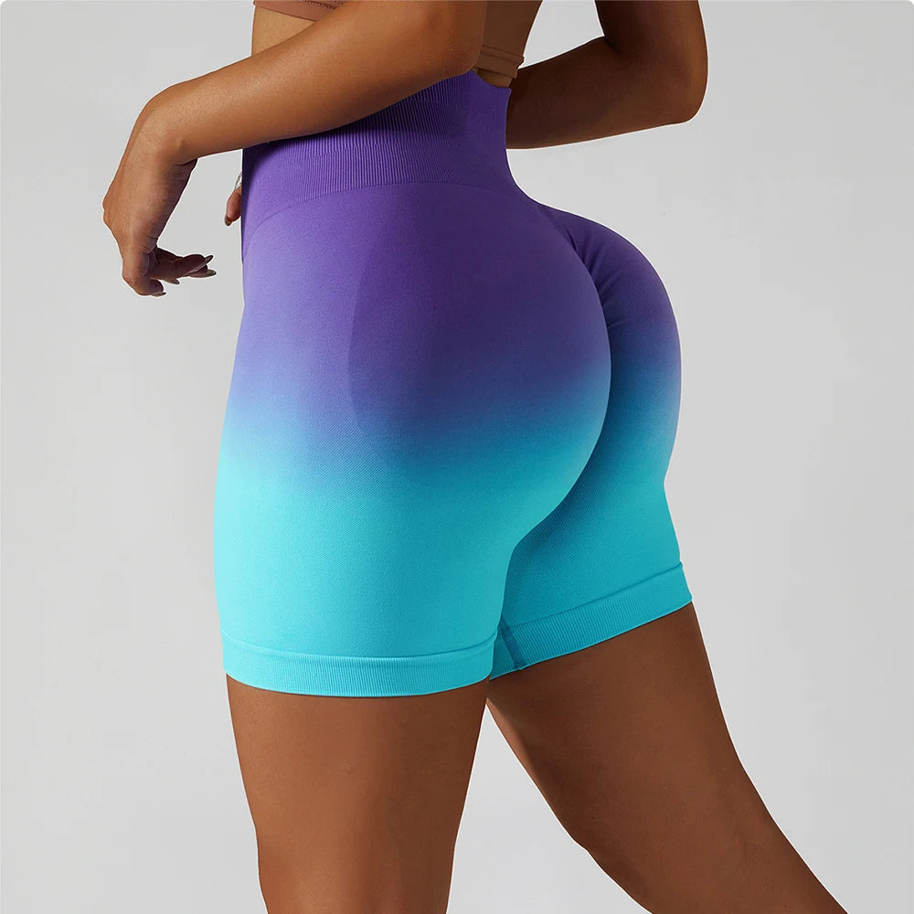 Gradient Seamless High Waist Elastic Butt Lifting Fitness Shorts