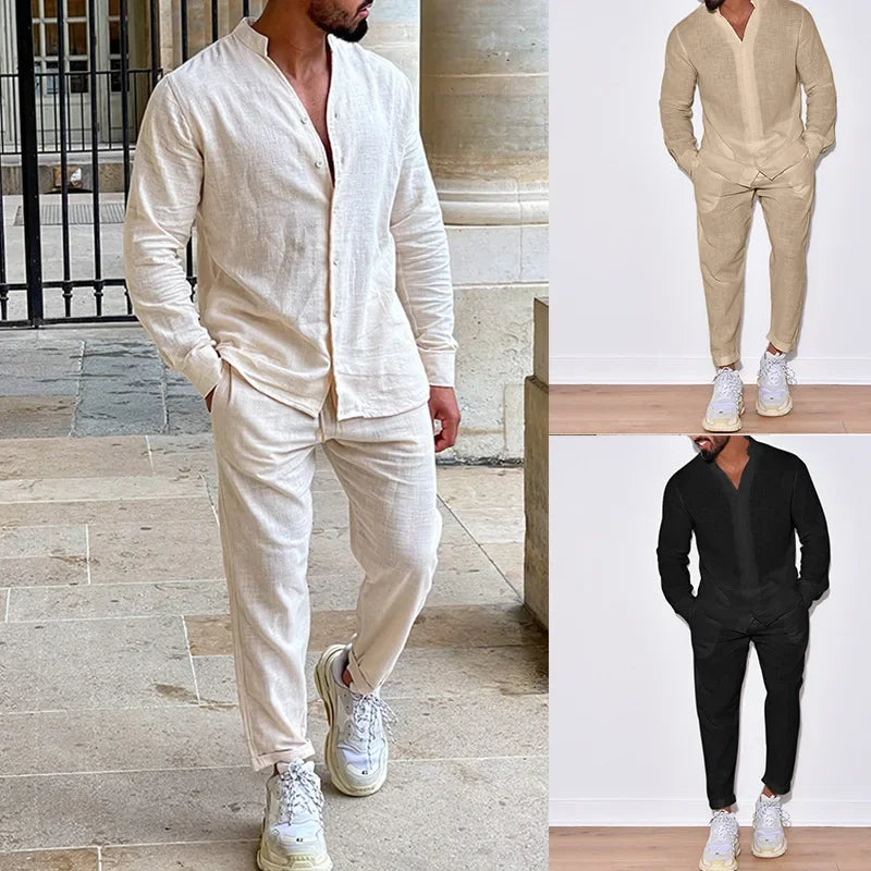 Men's Linen Leisure Suit Set - Spring/Autumn Fashion