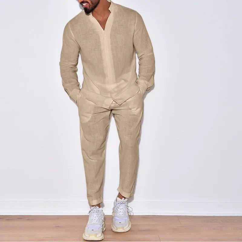 Men's Linen Leisure Suit Set - Spring/Autumn Fashion