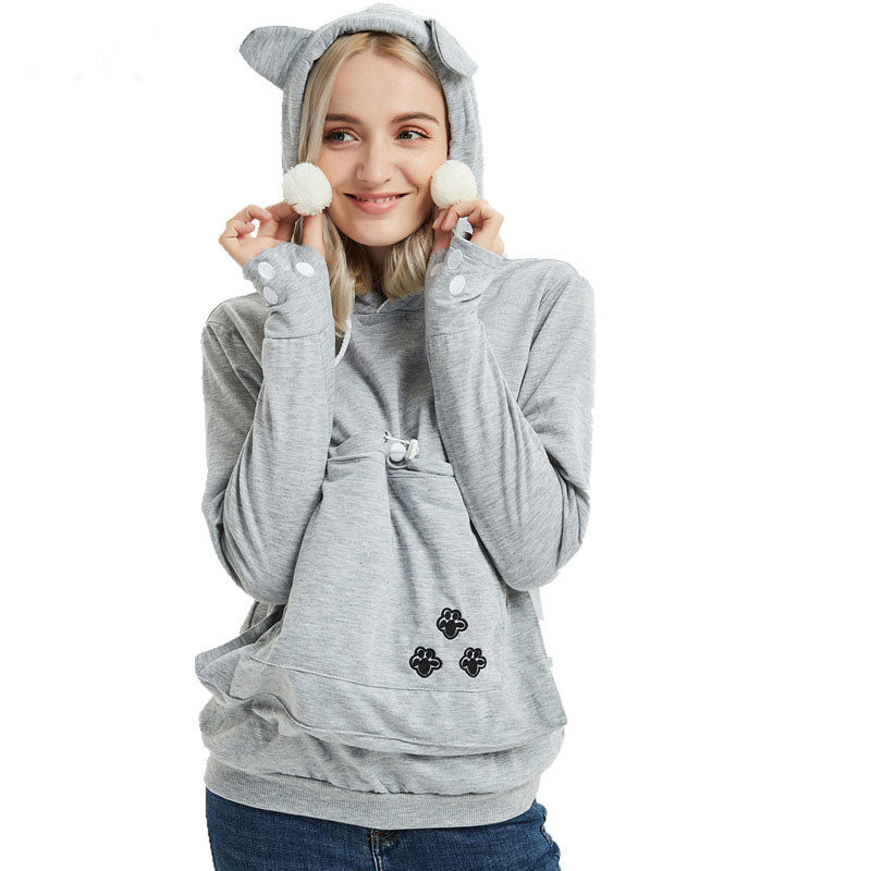 Cat Pocket Hoodie Pullover for Women