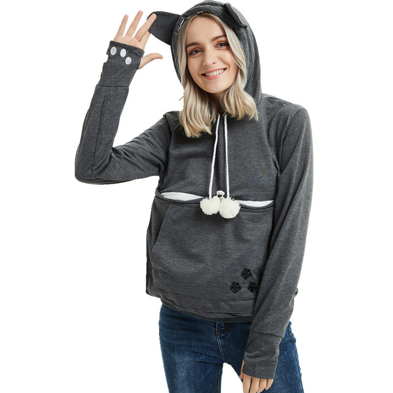 Cat Pocket Hoodie Pullover for Women