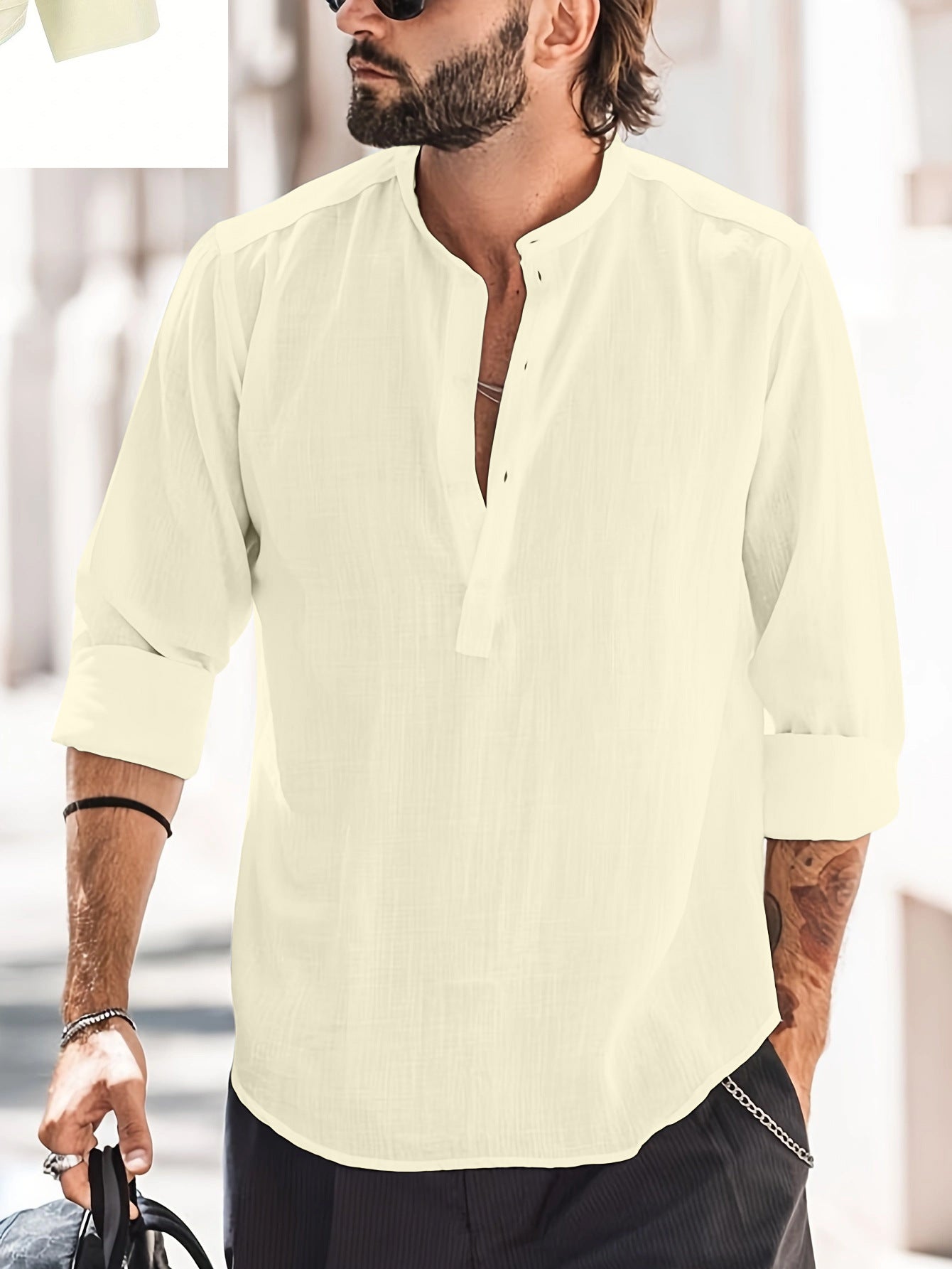 Men's Casual Stand-up Collar Long-sleeved Shirt