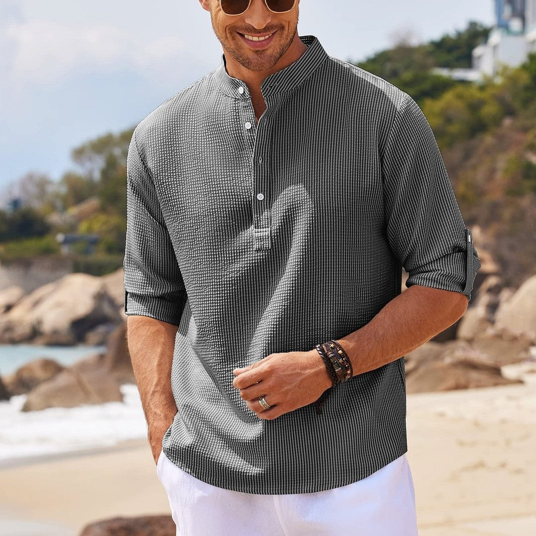 Men's Casual Stand Collar Long Sleeve Shirt