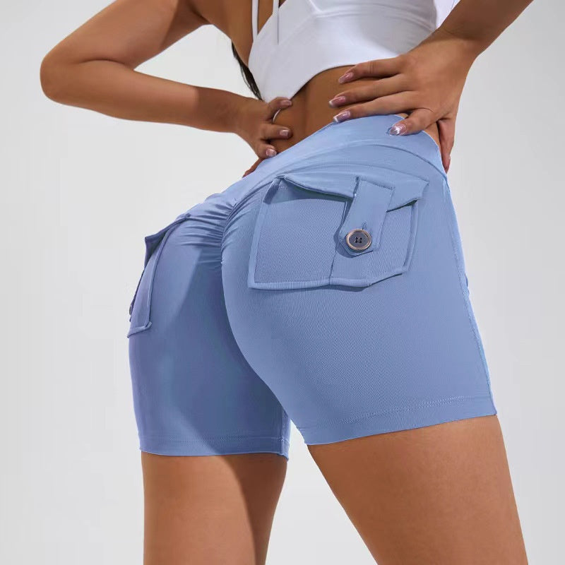 High Waist Hip Lifting Shorts with Pockets