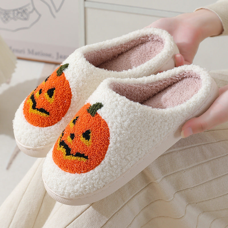 Halloween Pumpkin Cartoon Warm Winter Indoor Slippers Men and Women