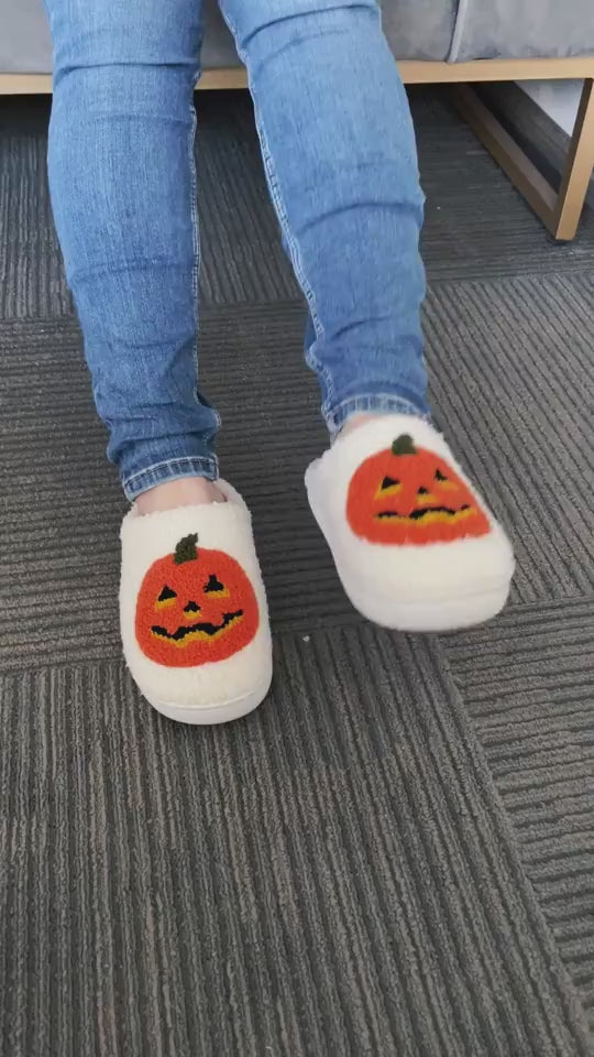 Halloween Pumpkin Cartoon Warm Winter Indoor Slippers Men and Women